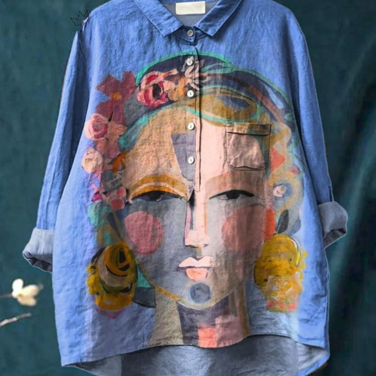 Martha | Legeres T-Shirt mit Frida-Porträt in Ölprint