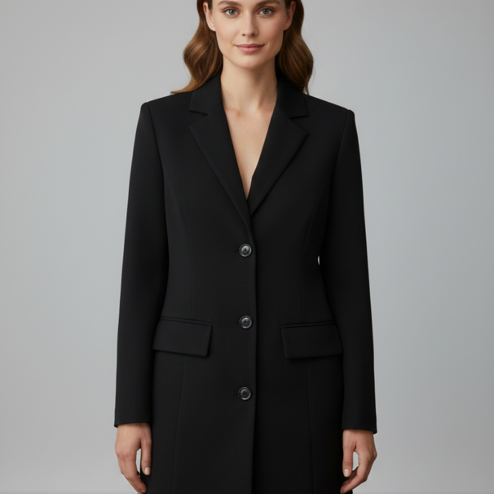 Damen Longline Blazer mit Reverskragen und Frontknöpfen