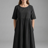 Damen Midi Kleid mit Rundhalsausschnitt und kurzen Ärmeln