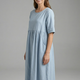 Damen Midi Kleid mit Rundhalsausschnitt und kurzen Ärmeln
