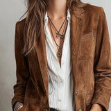 Emilia | Damen Cardigan Blazer Kunstwildleder Taillierte Passform Knopfleiste