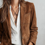 Emilia | Damen Cardigan Blazer Kunstwildleder Taillierte Passform Knopfleiste