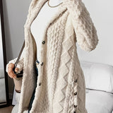 Annika | Damen Flauschiger Kapuzen-Cardigan Oversized Geknöpft