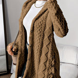 Annika | Damen Flauschiger Kapuzen-Cardigan Oversized Geknöpft