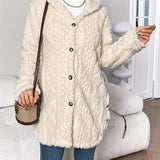 Annika | Damen Flauschiger Kapuzen-Cardigan Oversized Geknöpft