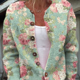 Charlotte | Damen Langarm Strick-Cardigan mit Blumenmuster