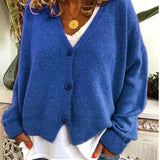 Frieda | Damen Leichter V-Ausschnitt Geknöpfter Oversized Cardigan