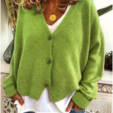 Frieda | Damen Leichter V-Ausschnitt Geknöpfter Oversized Cardigan