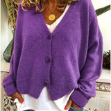 Frieda | Damen Leichter V-Ausschnitt Geknöpfter Oversized Cardigan