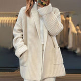 Elisabeth | Damen Oversize Strick-Cardigan mit V-Ausschnitt und Taschen