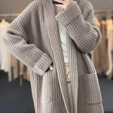 Elisabeth | Damen Oversize Strick-Cardigan mit V-Ausschnitt und Taschen