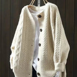 Johanna | Damen Oversized Zopfmuster-Cardigan mit Knopfleiste