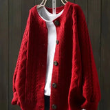 Johanna | Damen Oversized Zopfmuster-Cardigan mit Knopfleiste