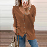 Amelie | Damen V-Ausschnitt Strickjacke Langarm Cardigan mit Knöpfen