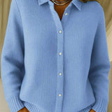 Frieda | Strickjacke Damen Hemdkragen Tailliert Hüftlang Langarm Cardigan