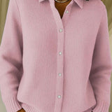 Frieda | Strickjacke Damen Hemdkragen Tailliert Hüftlang Langarm Cardigan